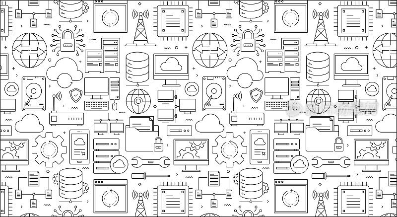 Network Technology Seamless Pattern White Background with Line Icons